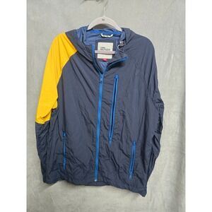 Tommy Hilfiger Denim Mens XL Windbreaker Jacket Navy Yellow Colorblock Hooded